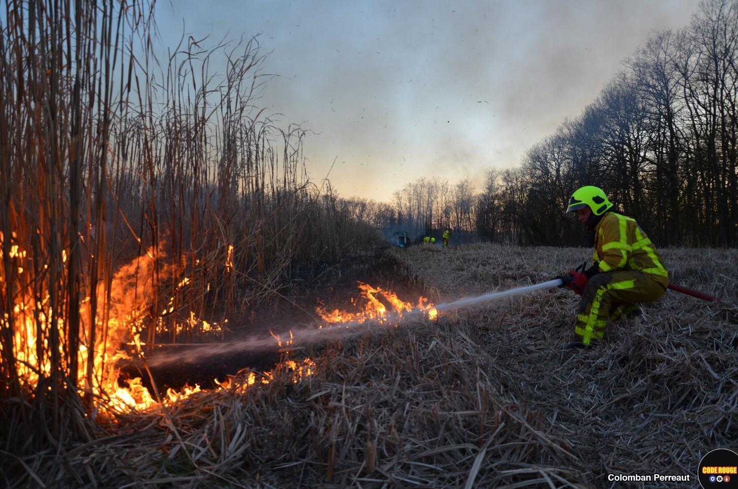 Un sapeur-pompier lutte contre les flammes