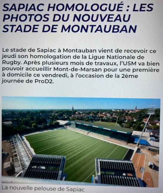 INFOS ce VENDREDI 06 SEPTEMBRE (Matinée) > Pro D2 - 2ÈME J > Jour de Match à Sapiac > USM / MONT de MARSAN ce soir 19H30 Stade de Sapiac > Les COMPOS <> RÉSULTAT > En Match d'ouverture > (Bd) BÉZIERS 19 - 23 BIARRITZ > Le CLASSEMENT PROVISOIRE   7hxsh9