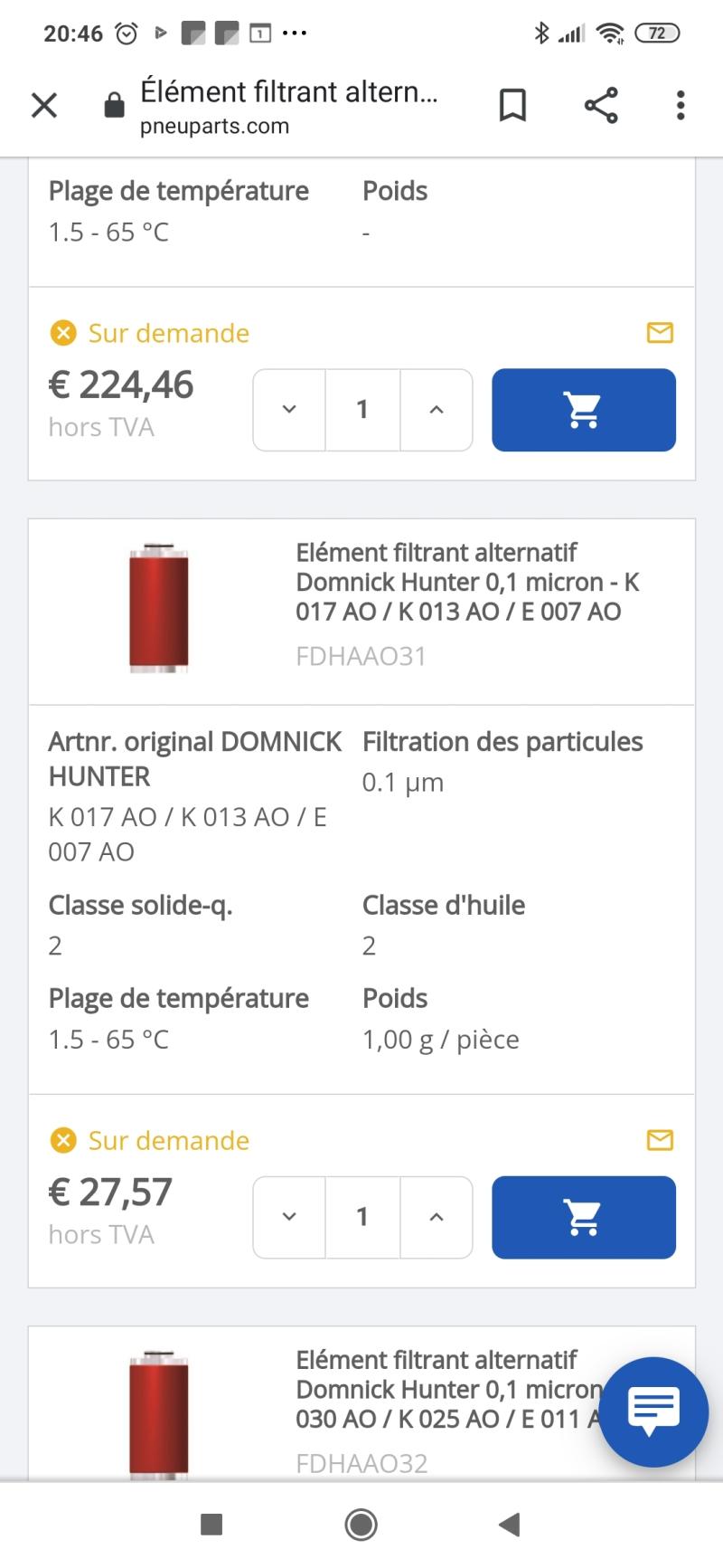 Cherche cartouches filtrantes Oil X Domnick Hunter (PARKER)  1yd96k