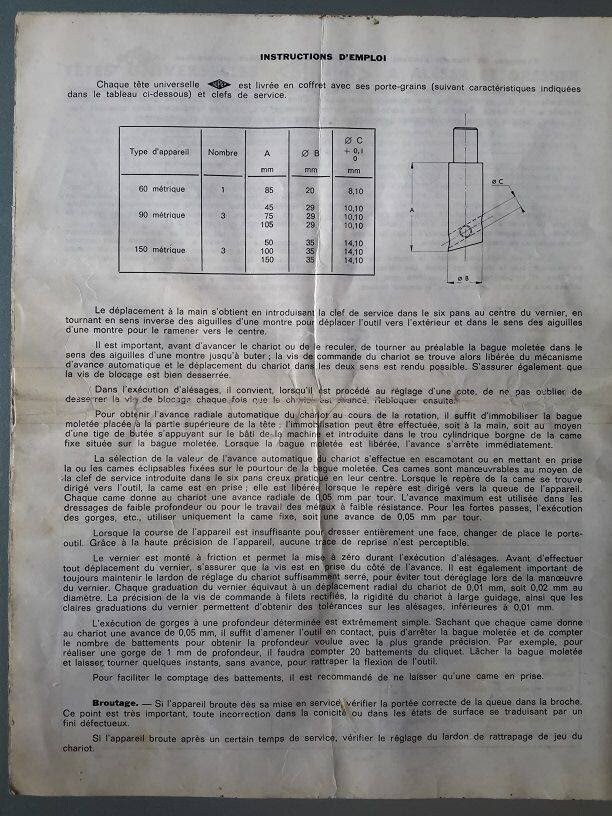 Tête a aléser Otelo "Super 60 - 90 - 150" tetes universelles a aleser et dresser Dn45qd