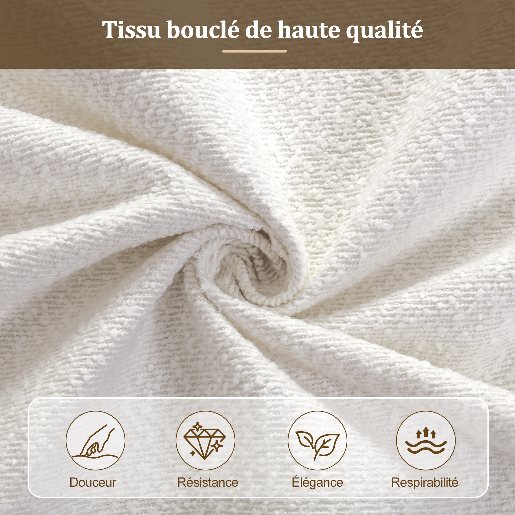 Détail du revêtement en tissu bouclé blanc