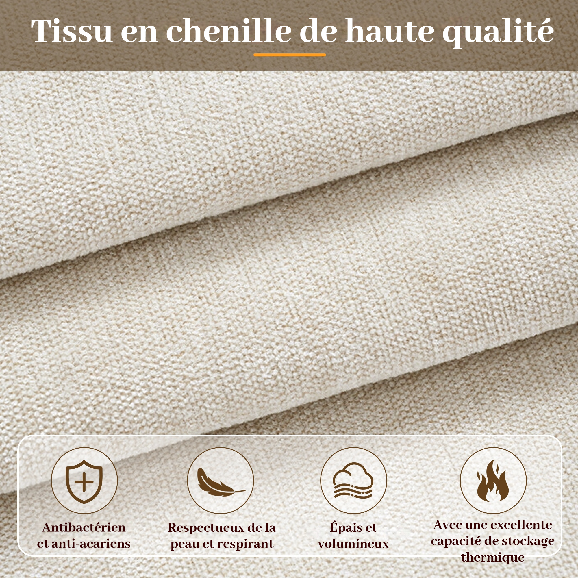 Détail du revêtement en tissu chenille beige