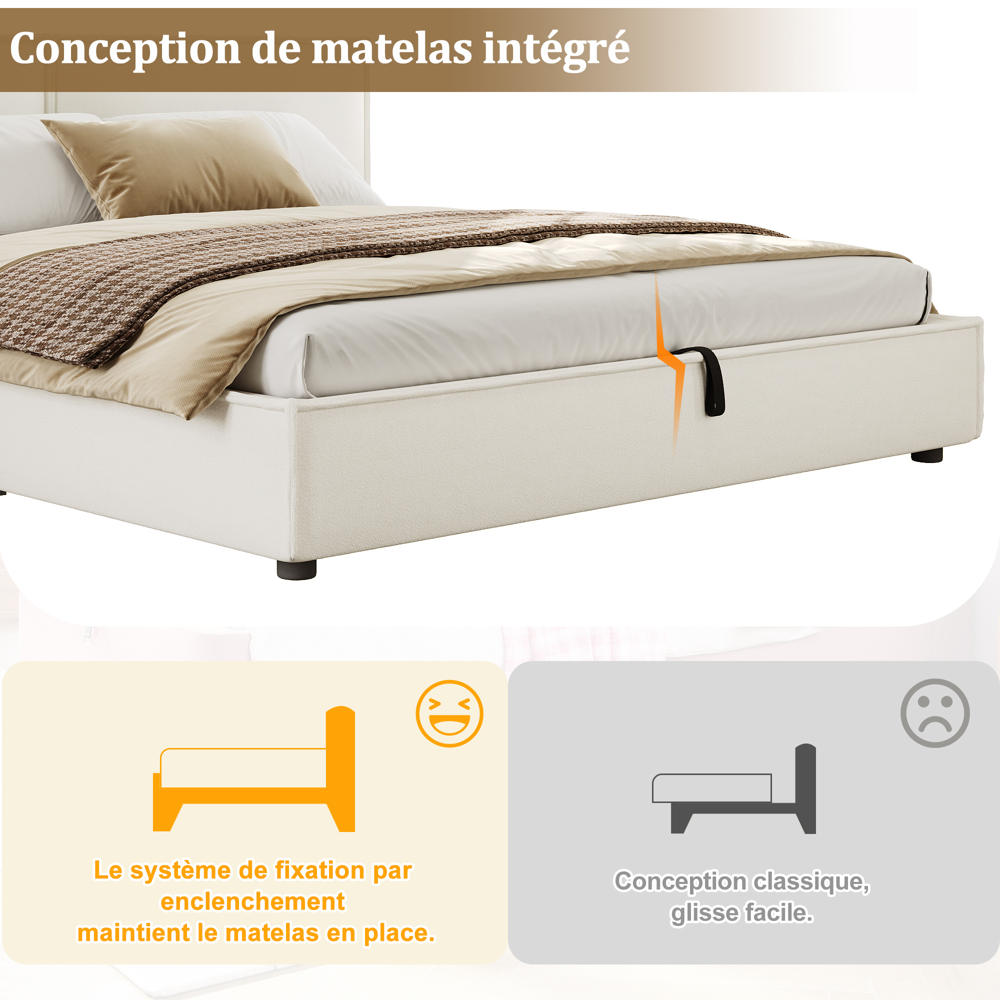 Lit rembourré avec conception intégrée pour maintenir le matelas