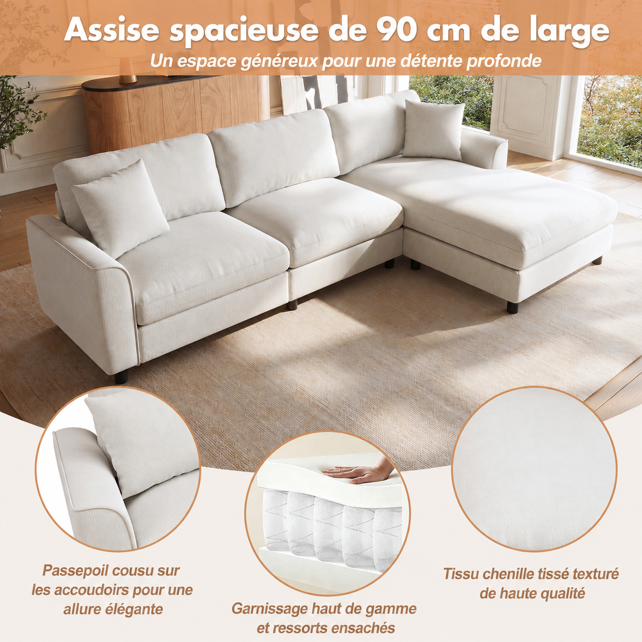 Structure de l'assise avec ressorts ensachés et mousse