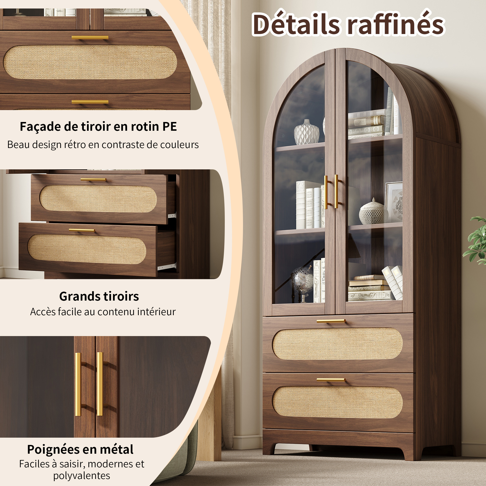 Intérieur vitrine avec étagères et tiroirs