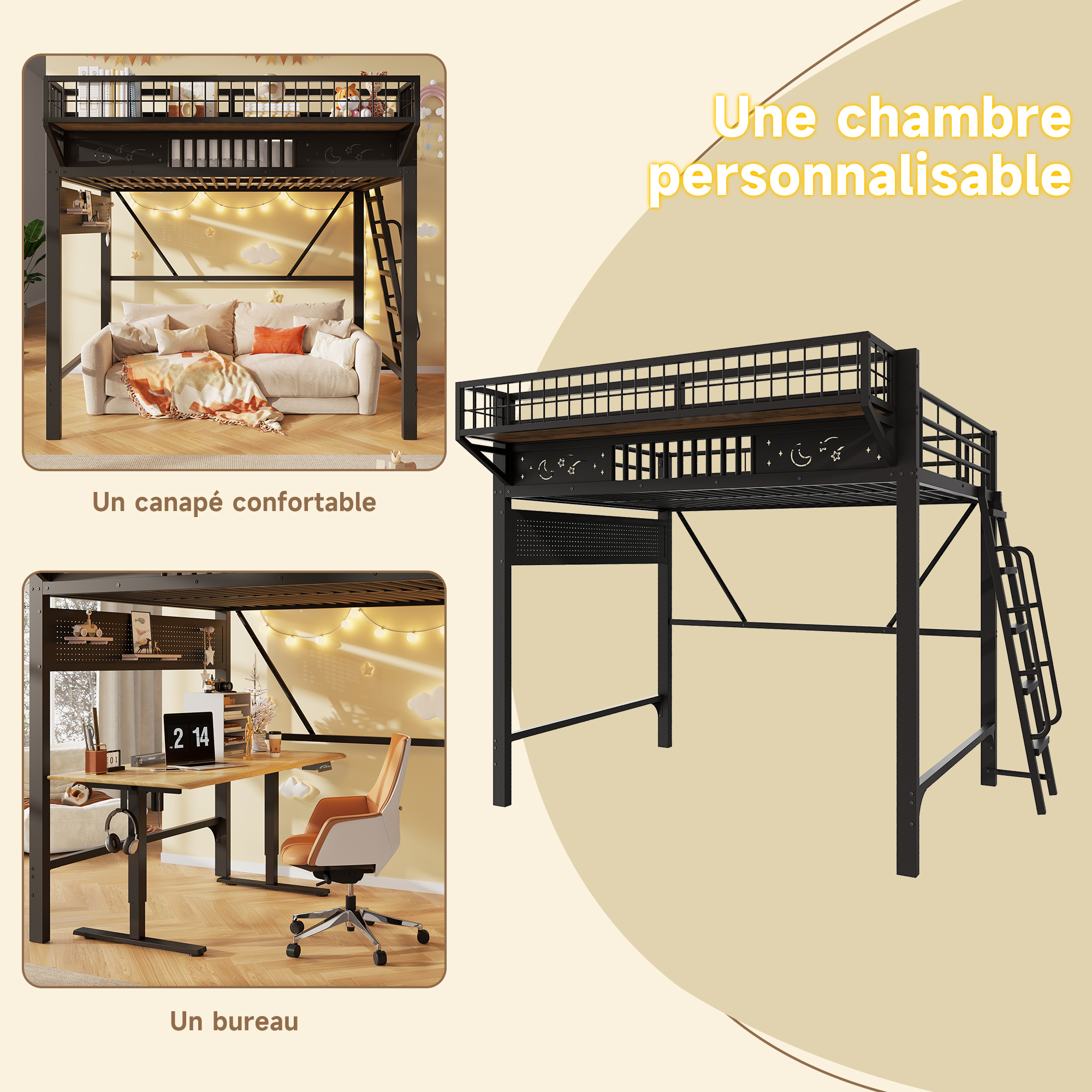 Grand espace libre sous le lit mezzanine