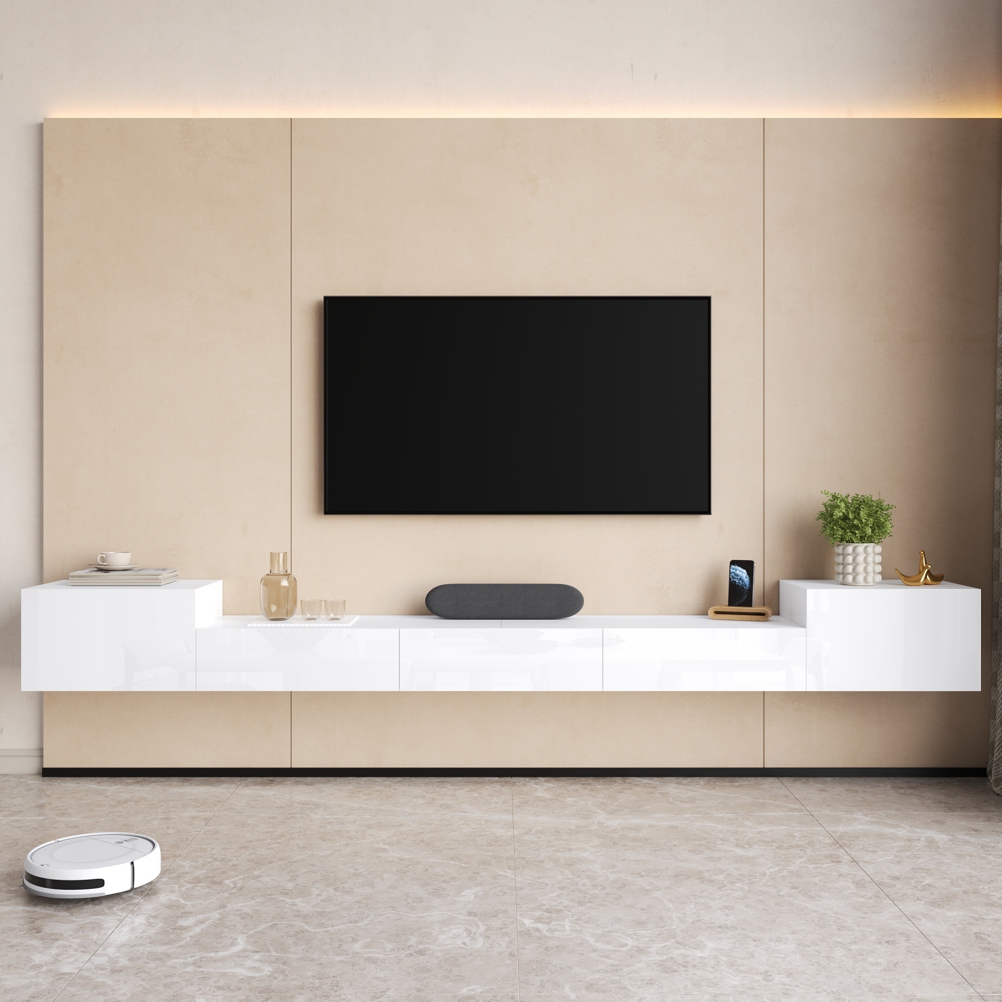 Meuble TV suspendu blanc 245 cm
