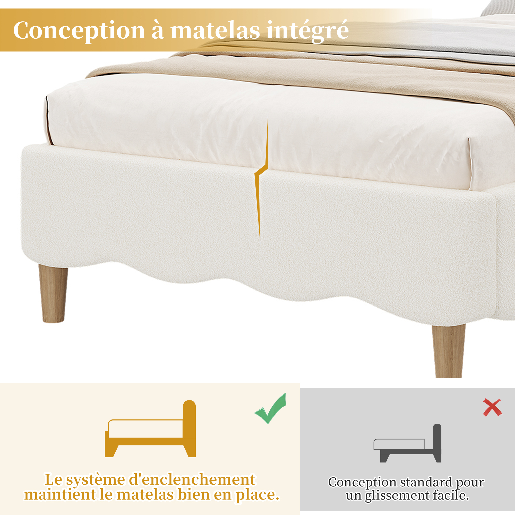 Lit enfant avec cadre encastré pour maintenir le matelas