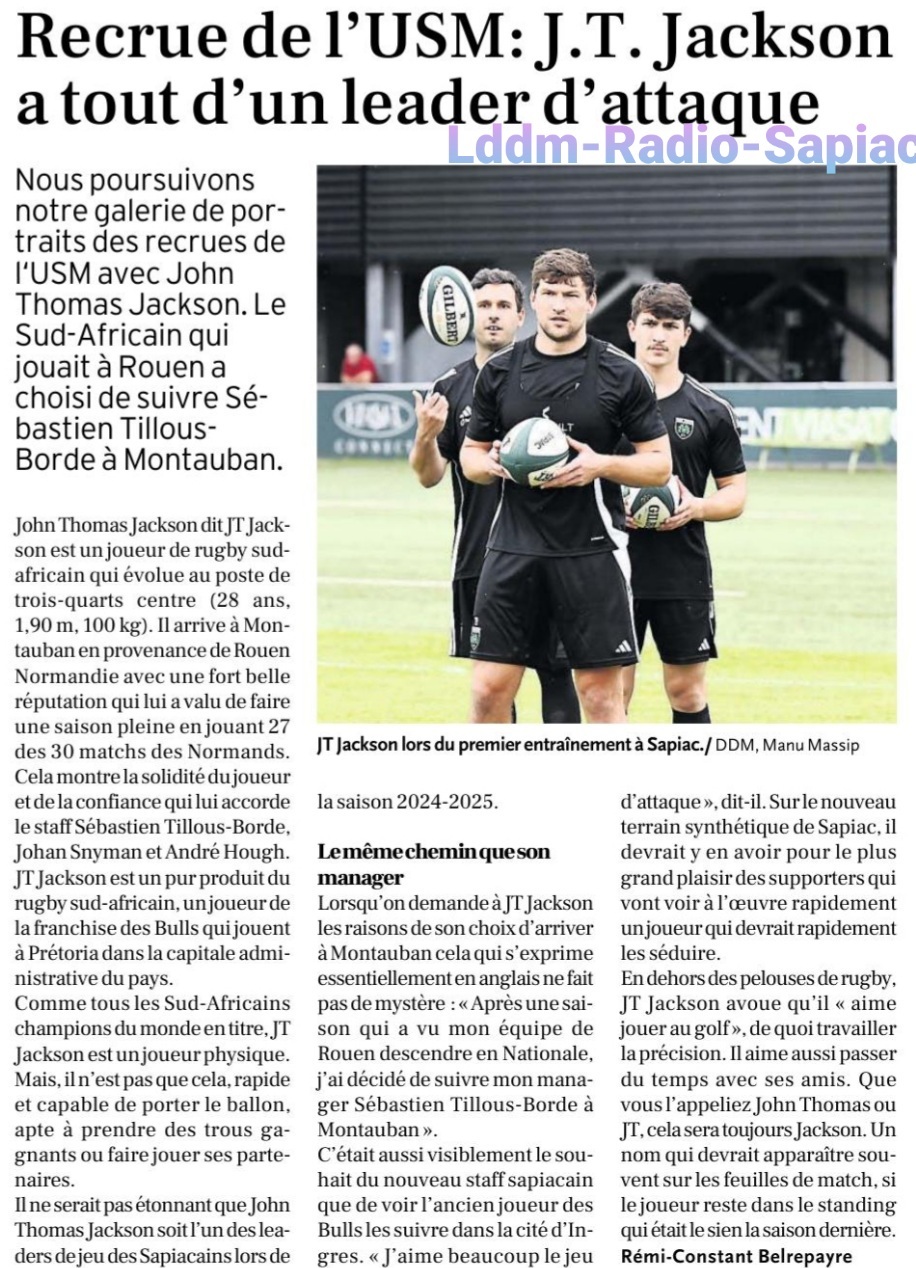 INFOS ce MARDI 30 JUILLET 2024 (Matinée) > USM RUGBY RECRUE John-Thomas JACKSON <> ABONNEMENTS USM <> Du Côté de Sapiac <> SAGA Pro D2 : Aujourd'hui Le STADE MONTOIS <> RÉNOVATION STADE DE SAPIAC 9wip3u