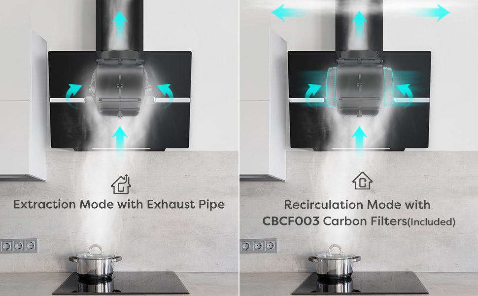 CIARRA 60cm Glass Angled Cooker Hood Class A++ 650m3/h 4 Speeds Touch Control-CD6736FB 11 2 modes