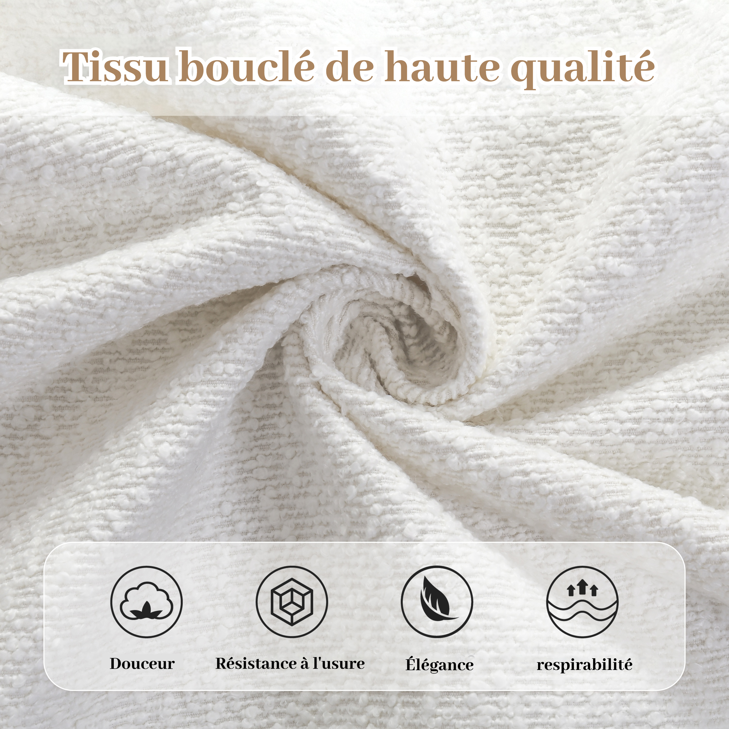 Détail du revêtement en tissu bouclé beige