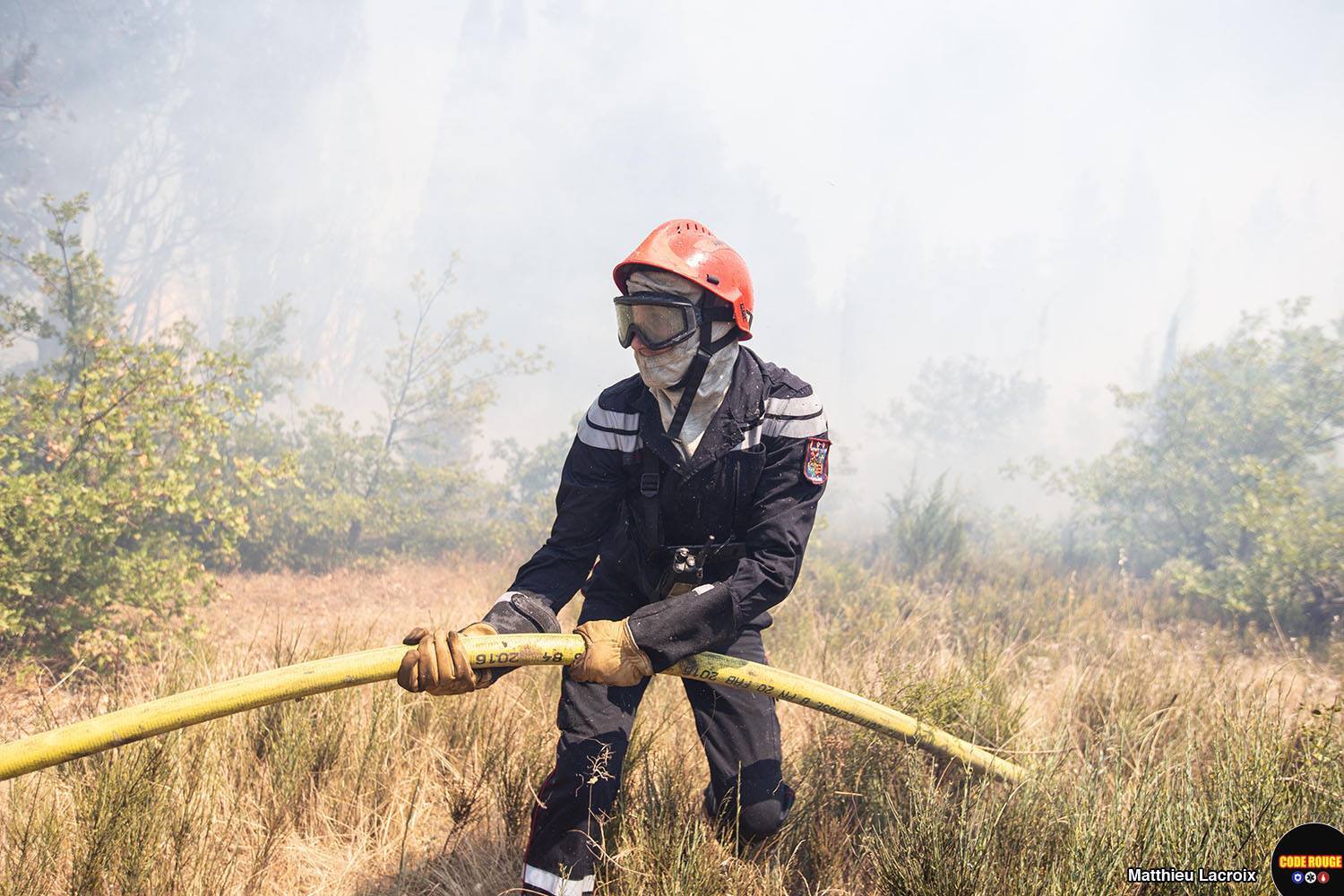 Un sapeur-pompier en action au milieu de la végétation