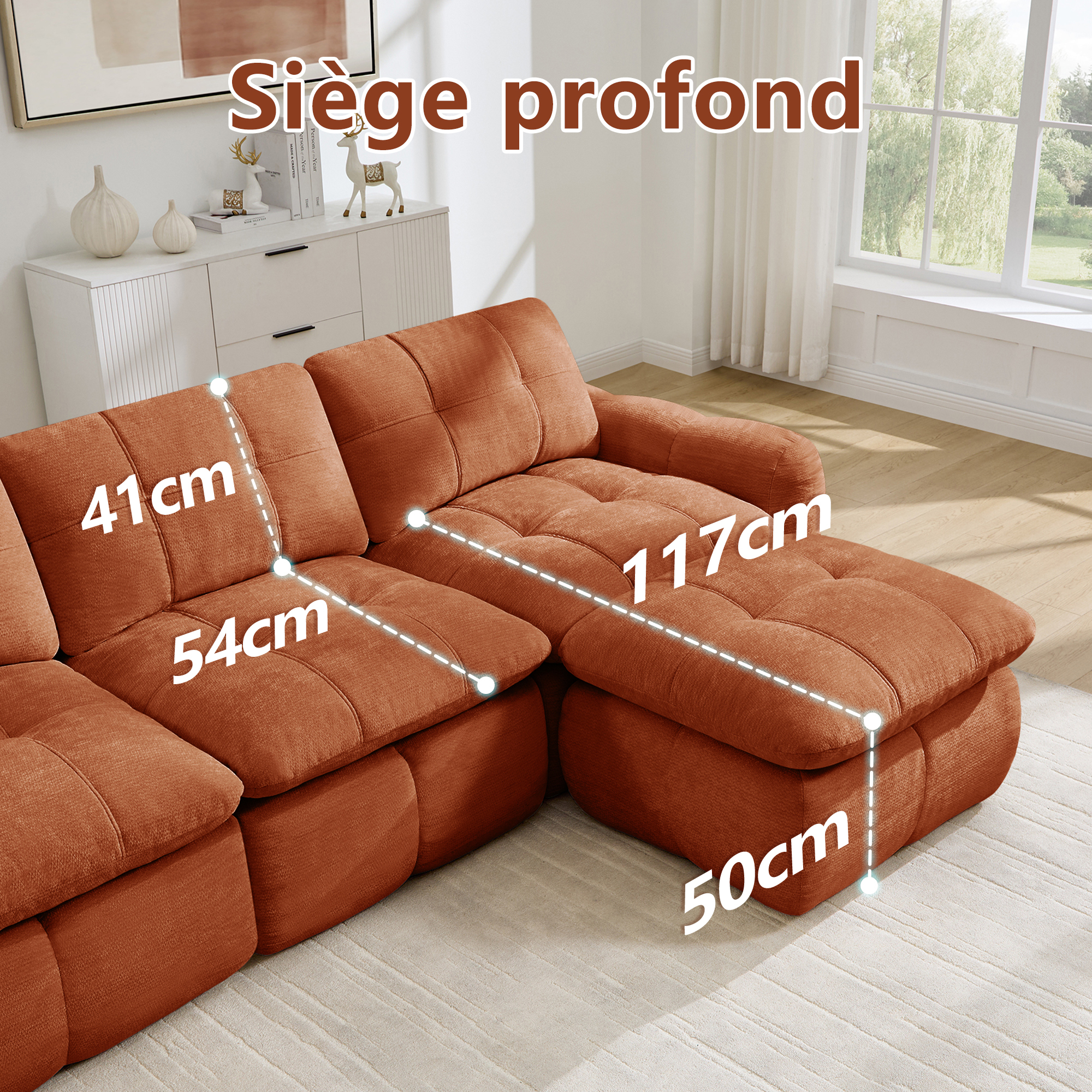 Dimensions du canapé modulable 4+2 en chenille