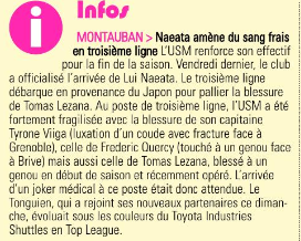 INFOS ce LUNDI 5 FÉVRIER 2024 (Matinée) > Pro D2 - -J19 > J -4 du Match de Gala > USM / BÉZIERS Vendredi 9 Février à Sapiac <> Du Côté de Sapiac <> RÉSULTAT ESPOIRS USM > BIARRITZ 24 - 24 USM <> Les RÉSULTATS du RUGBY RÉGIONAL et INTERNATIONAL Abl57b