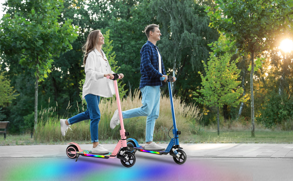 E-Scooter Für Kinder 6-12 Jahre - 14 Km/h, Federleicht, Bunte LEDs, Faltbar