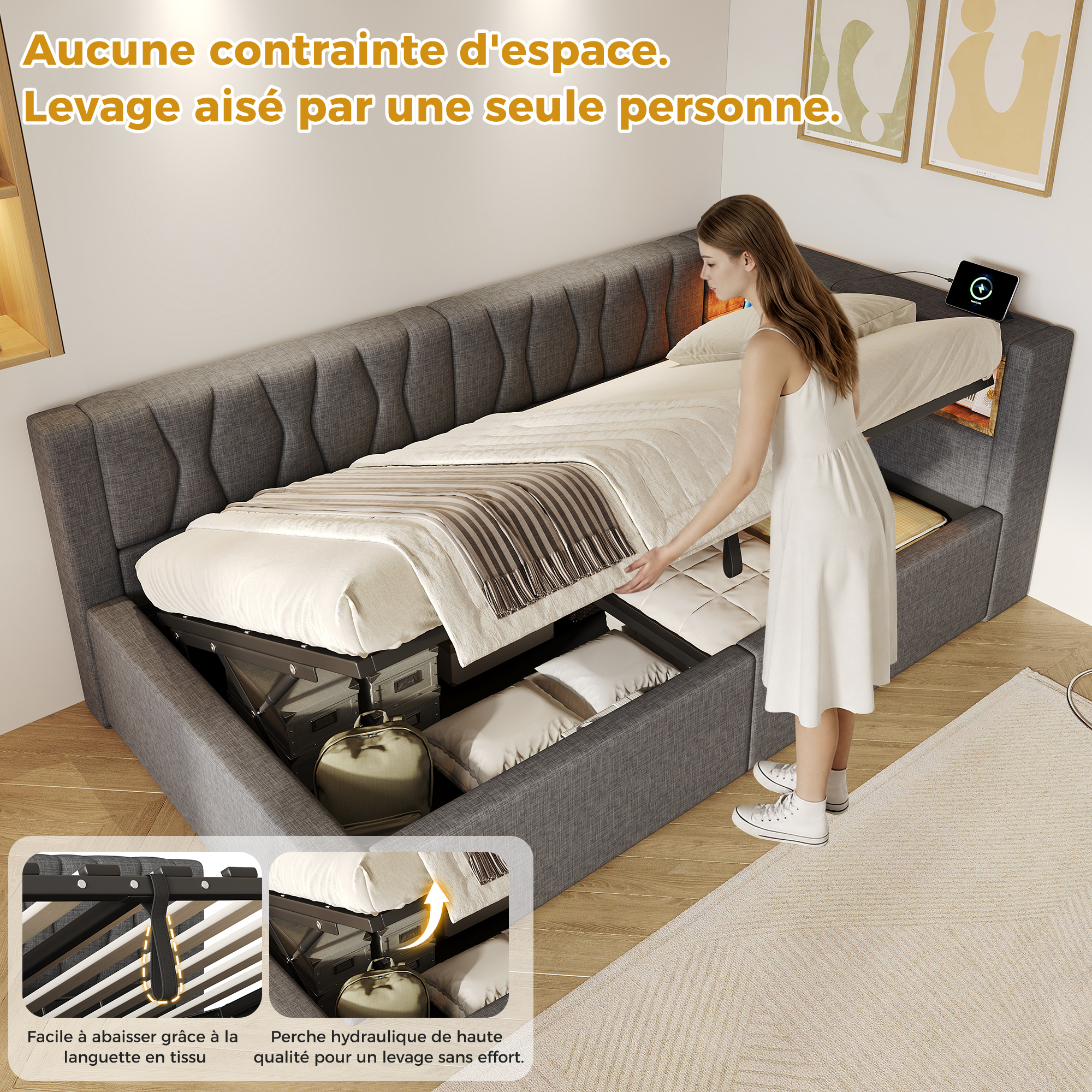 Grand coffre de rangement sous le sommier