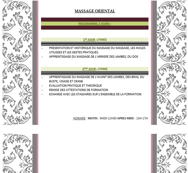 formation massage oriental