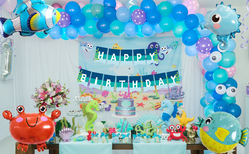Ocean Theme Birthday Party Decorations Balloon Under The Sea Clown Fish  Blowfish