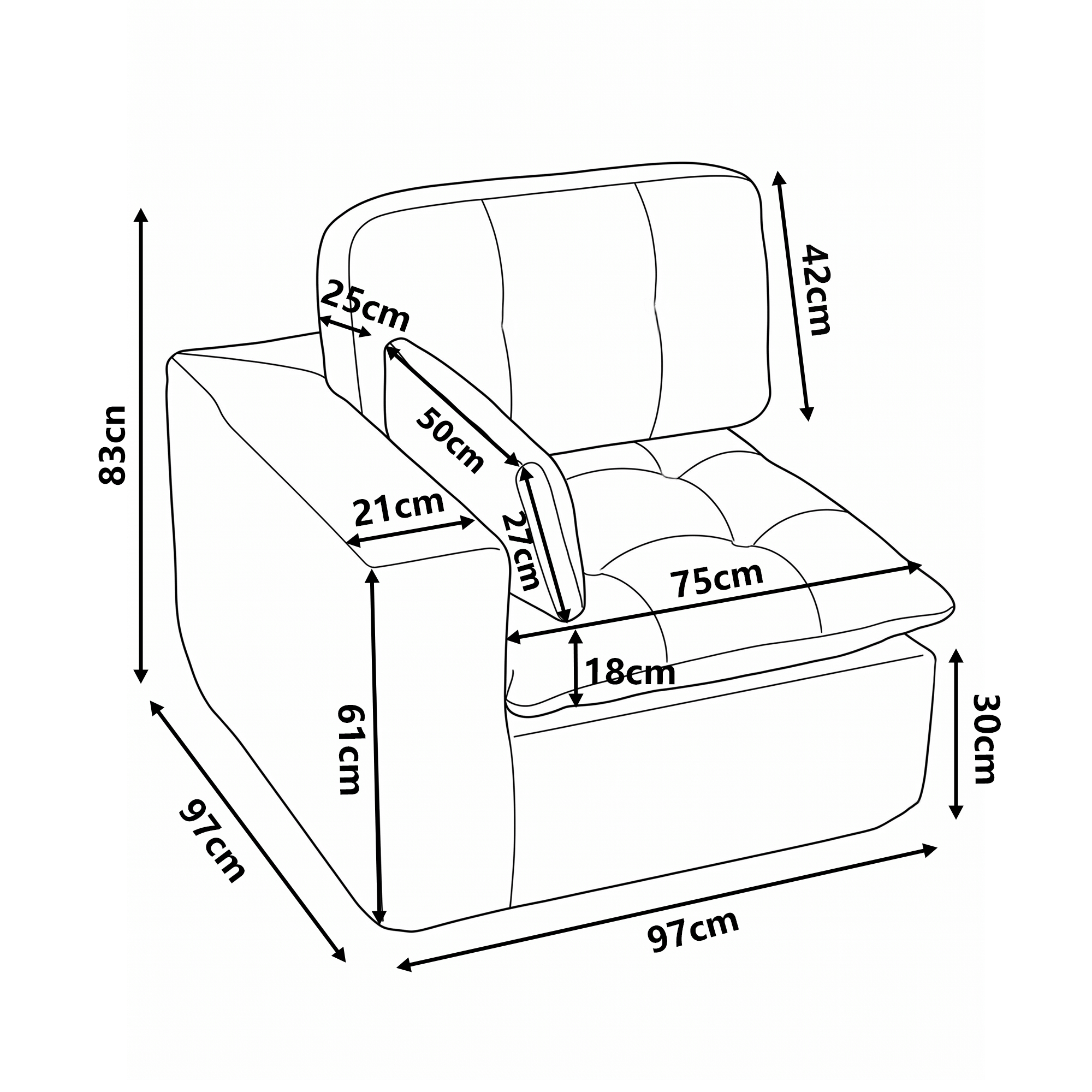 Dimensions module avec accoudoir