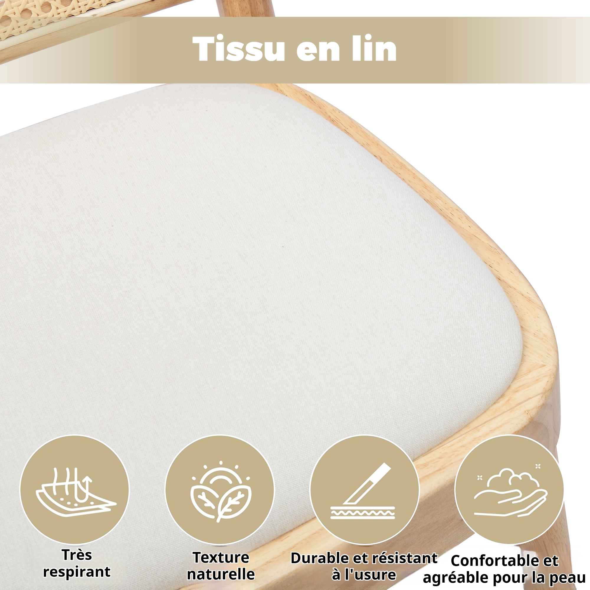Assise de chaise revêtue de tissu en lin