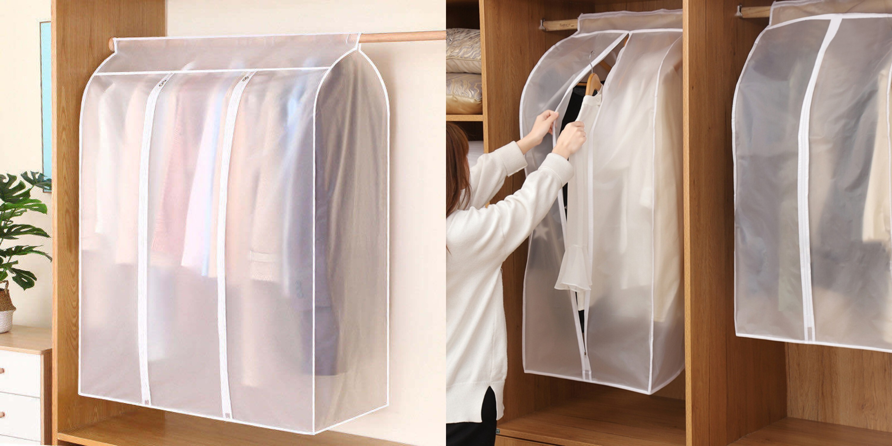 Garment Clothes Cover Protector, Lightweight Closet Storage Bags  Translucent Dustproof Waterproof Hanging Clothing Storage Bag With Full  Zipper & Magic Tape & Strap For Coat Dress Windbreaker - Temu