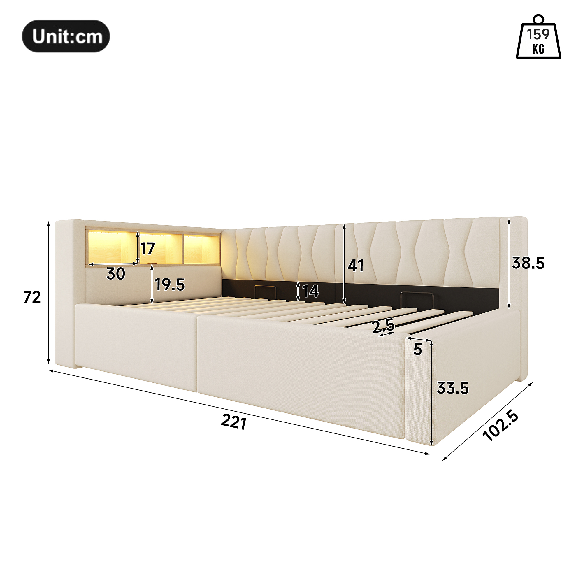 Dimensions du lit banquette 90 x 200 cm