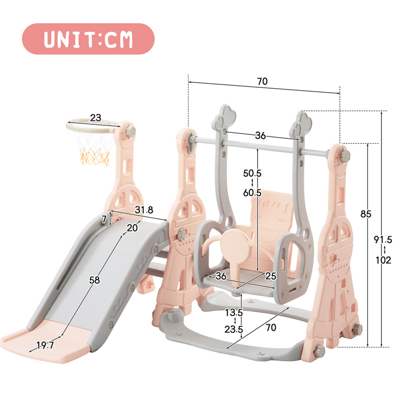 Toboggan Pour Enfants 4 En 1 - Convient Pour L'intérieur Et L'extérieur - Avec Balançoire, Panier De Basket, Toboggan, échelle - Rose 17 Toboggan Pour Enfants 4 En 1 - Convient Pour L'intérieur Et L'extérieur - Avec Balançoire, Panier De Basket, Toboggan, échelle - Rose -Pas Cher Clair Jardin Magasin