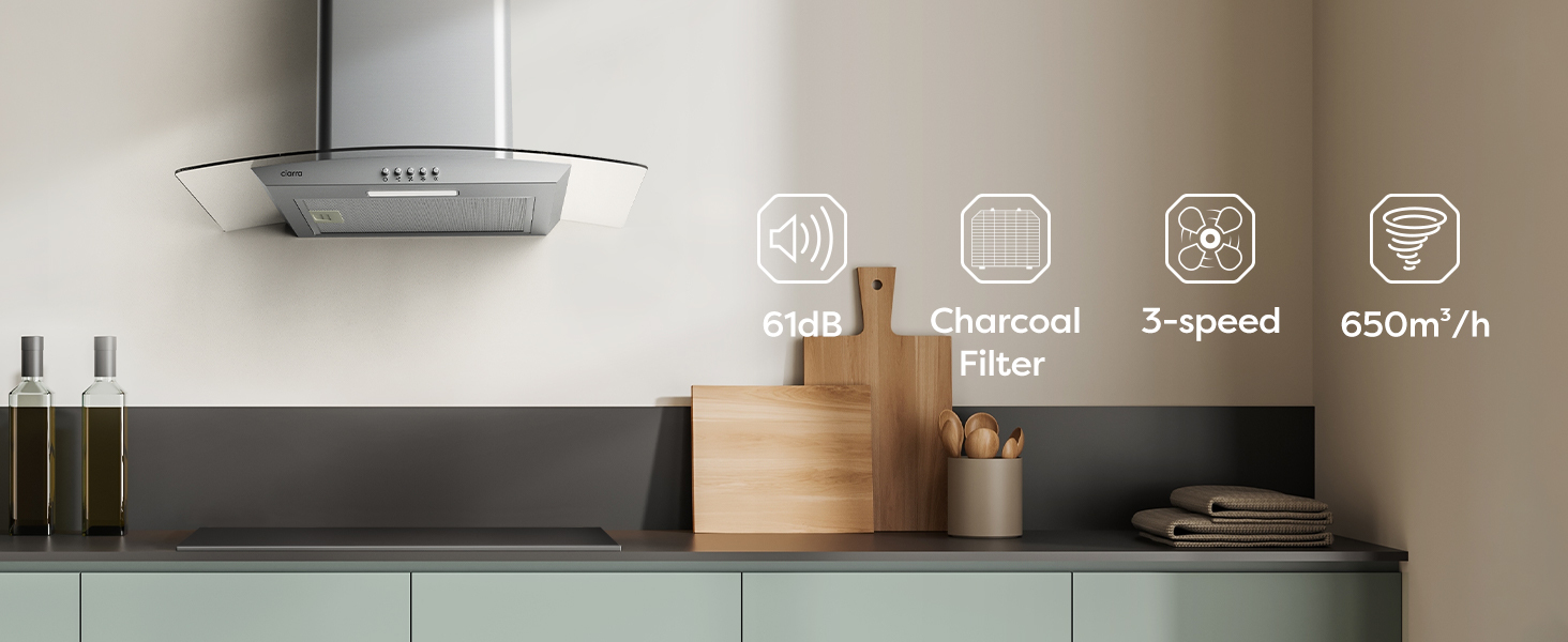 CIARRA 650m3/h 60cm Cooker Hood With Carbon Filter Class A Stainless Steel Glass Extractor Hood -506SS60 10 glass cooker hood 60cm