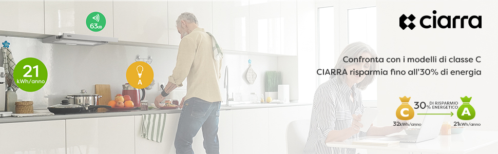 Cappa Telescopica Sottopensile Ciarra 60 Cm Con 2 Velocità - Design Scorrevole In Acciaio Inox 12 Cappa Telescopica integrata 60cm