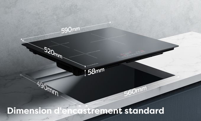 CIARRA CD3BBIH Plaque Induction 3 Foyers - Boosters - 6200W - Commandes Sensitives - 9 Niveaux - Minuteur - L 59cm 12 ciarra table de cuisson 3 zones