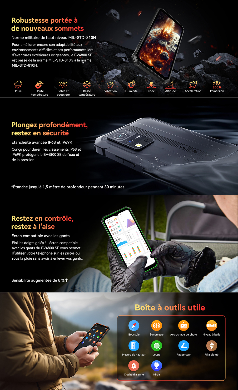 Blackview Téléphone Portable Incassable BV4800, 6GB+64GB(Extension 1TB