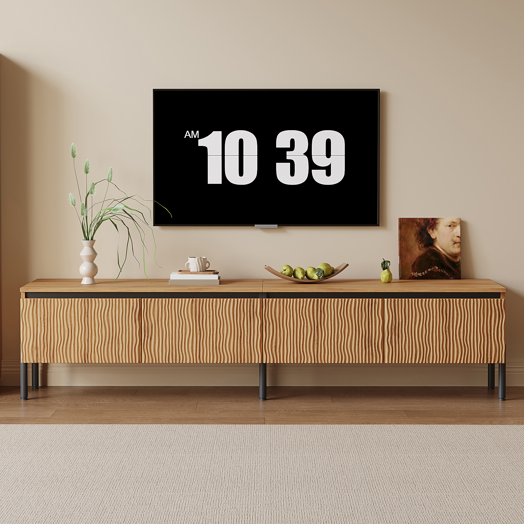 Deux grands compartiments fermés du meuble TV