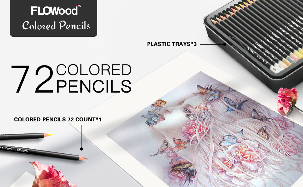 FLOWood 72 Count Premium Color Pencils , Art Supplies for Kids & Adults  Drawing Sketching Crafting 