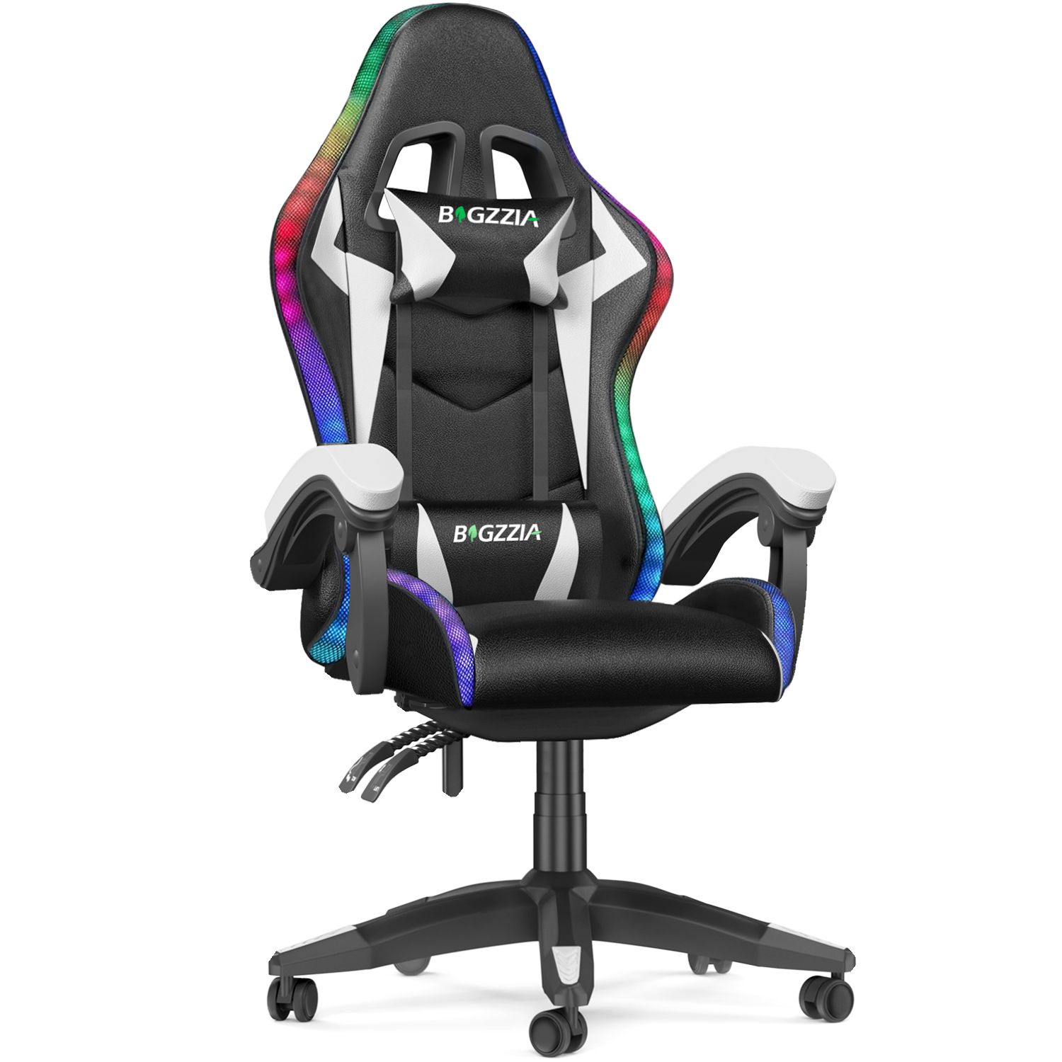 Image of Sedia Gaming RGB LED - RATTANTREE - Sedia poltrona da gaming per ufficio videogiochi reclinabile - sedia gaming ergonomica in Pelle Pu - con Poggiatesta - Bianco