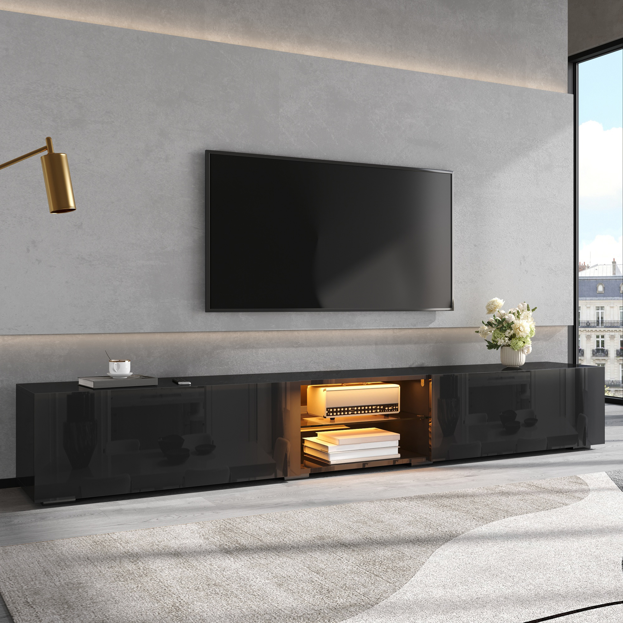 Éclairage LED multicolore du meuble TV noir