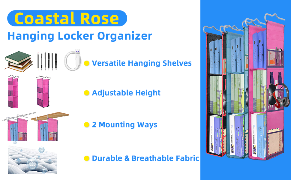 coastal rose Locker Organizer Shelf Hanging Locker Accessories Shelves,  Locker Stuff Kit for Work,Gym,Closet