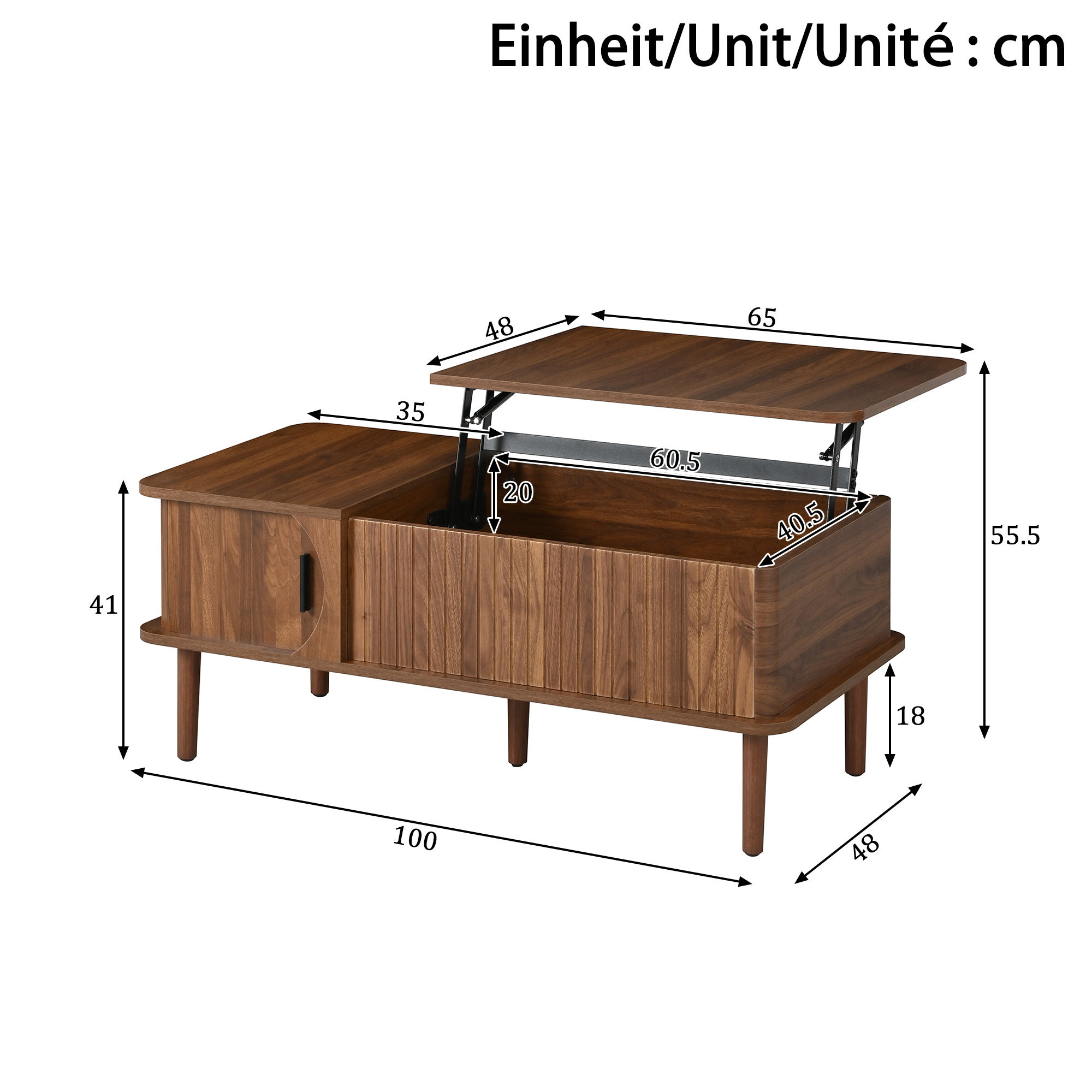 Dimensions et structure de la table basse marron