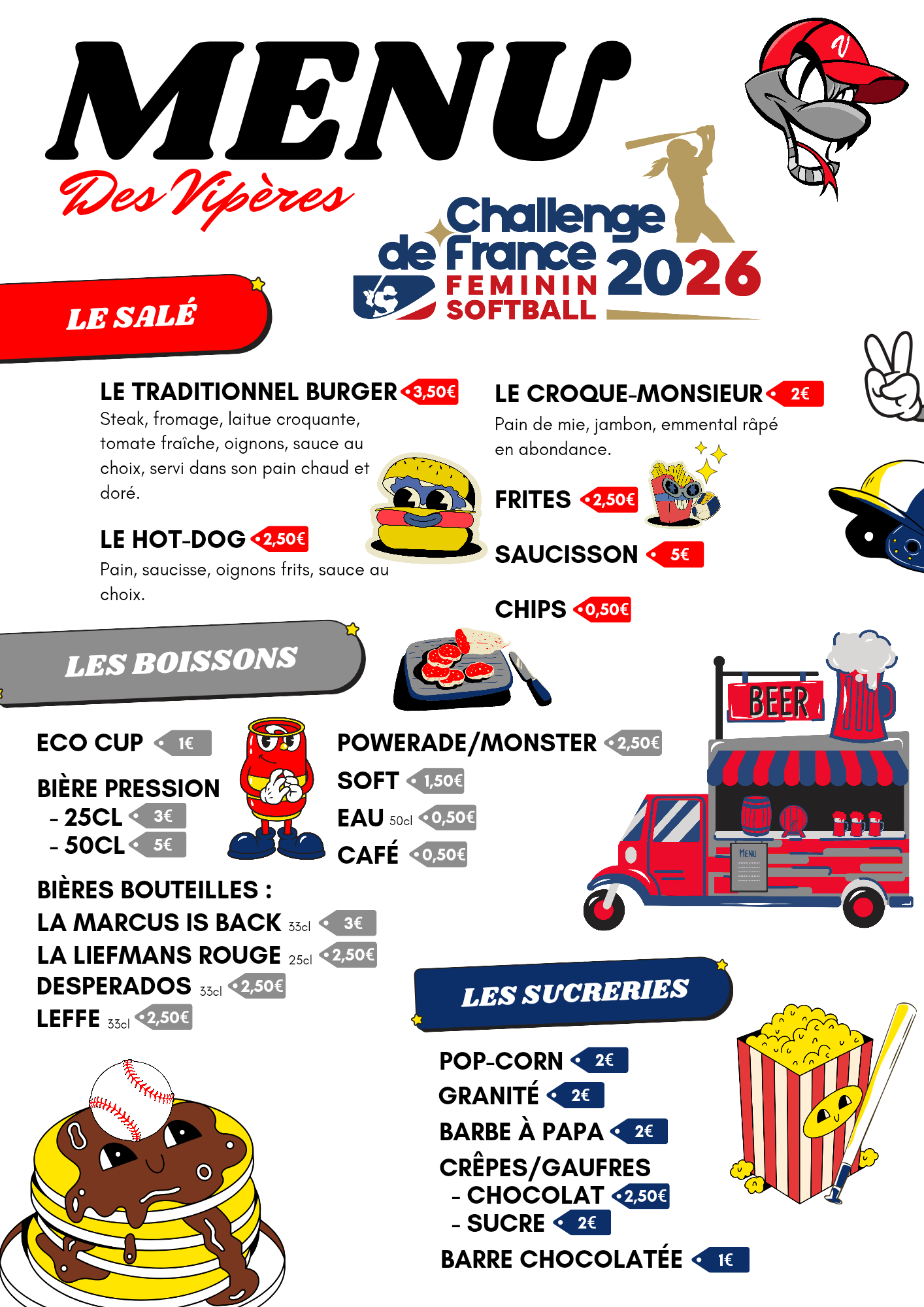 Menu Buvette — Challenge Softball 2026