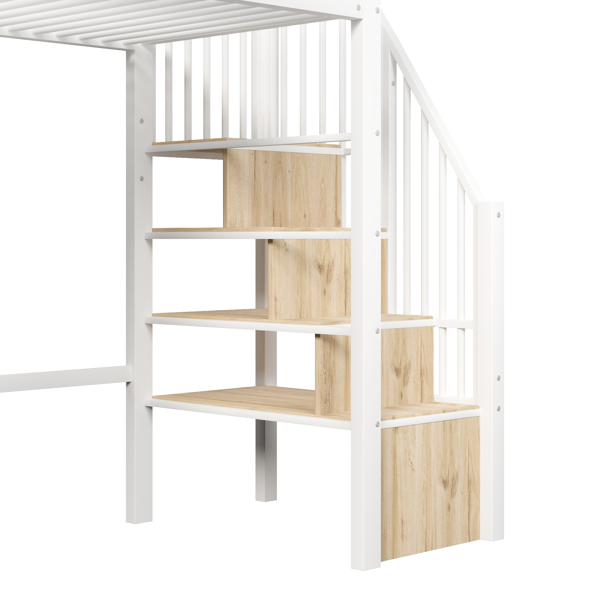 Escalier du lit mezzanine blanc avec rangements intégrés