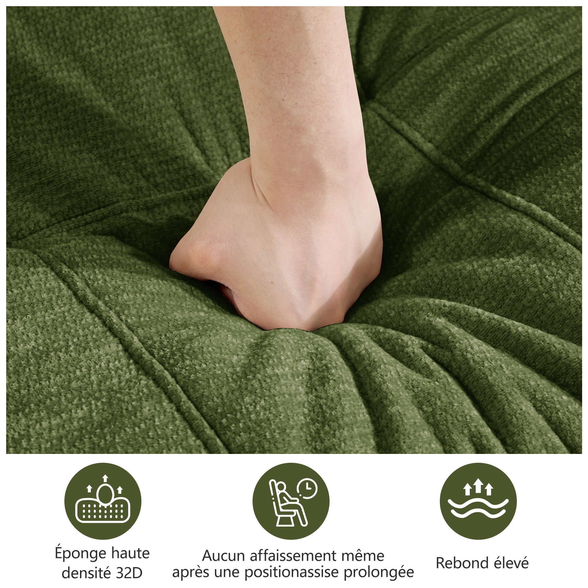 Assise matelassée du canapé modulable vert