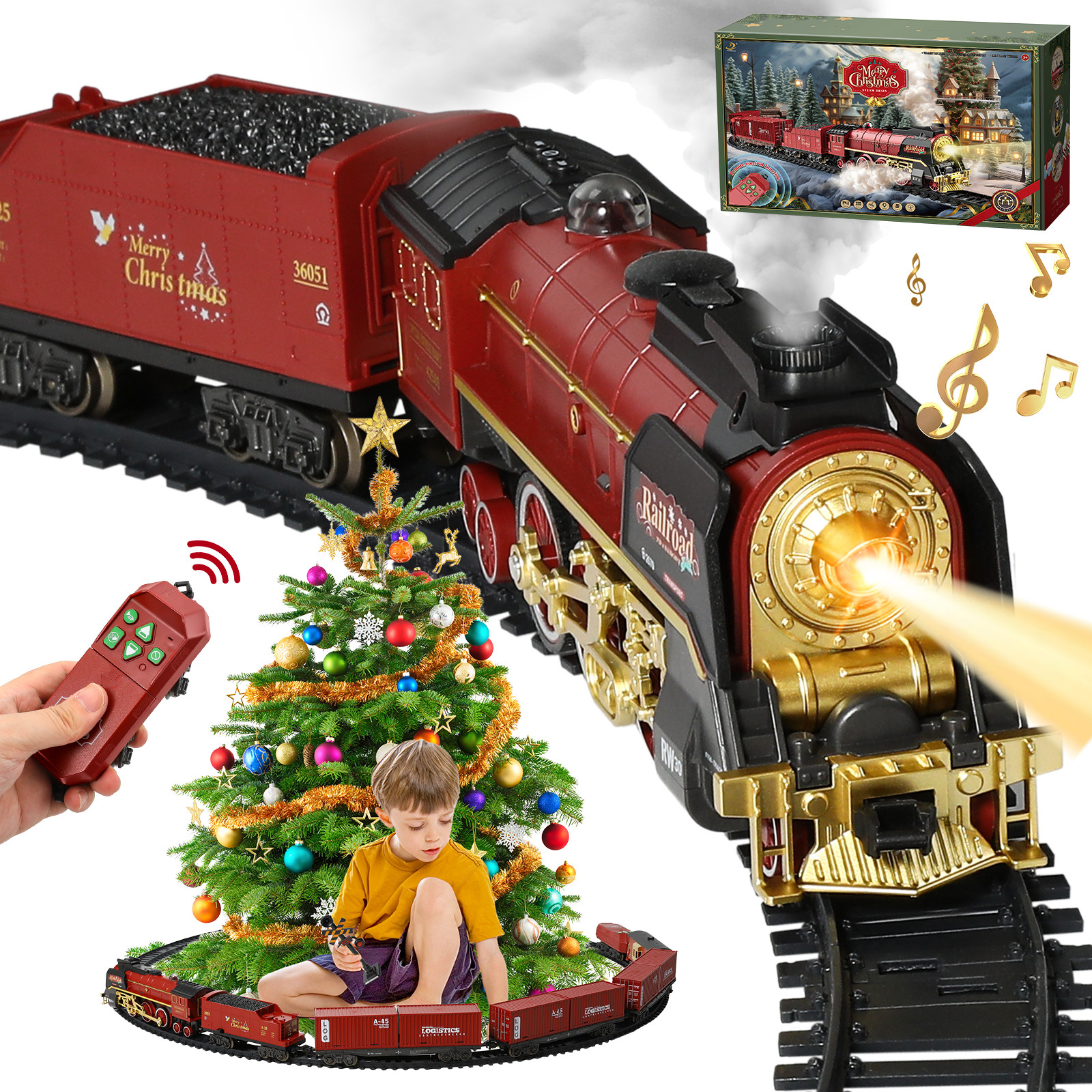 Train électrique Jouet 66 Pièces Avec Lumières – Circuit Pour Enfants 3 à 8 Ans, Cadeau Anniversaire Noël