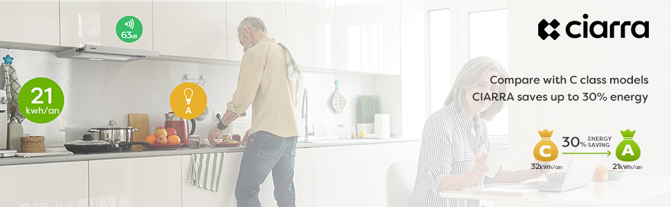 CIARRA 60cm Integrated Telescopic Cooker Hood With 2-speed Extraction Class A-906DS60 10 cooker hood 60cm