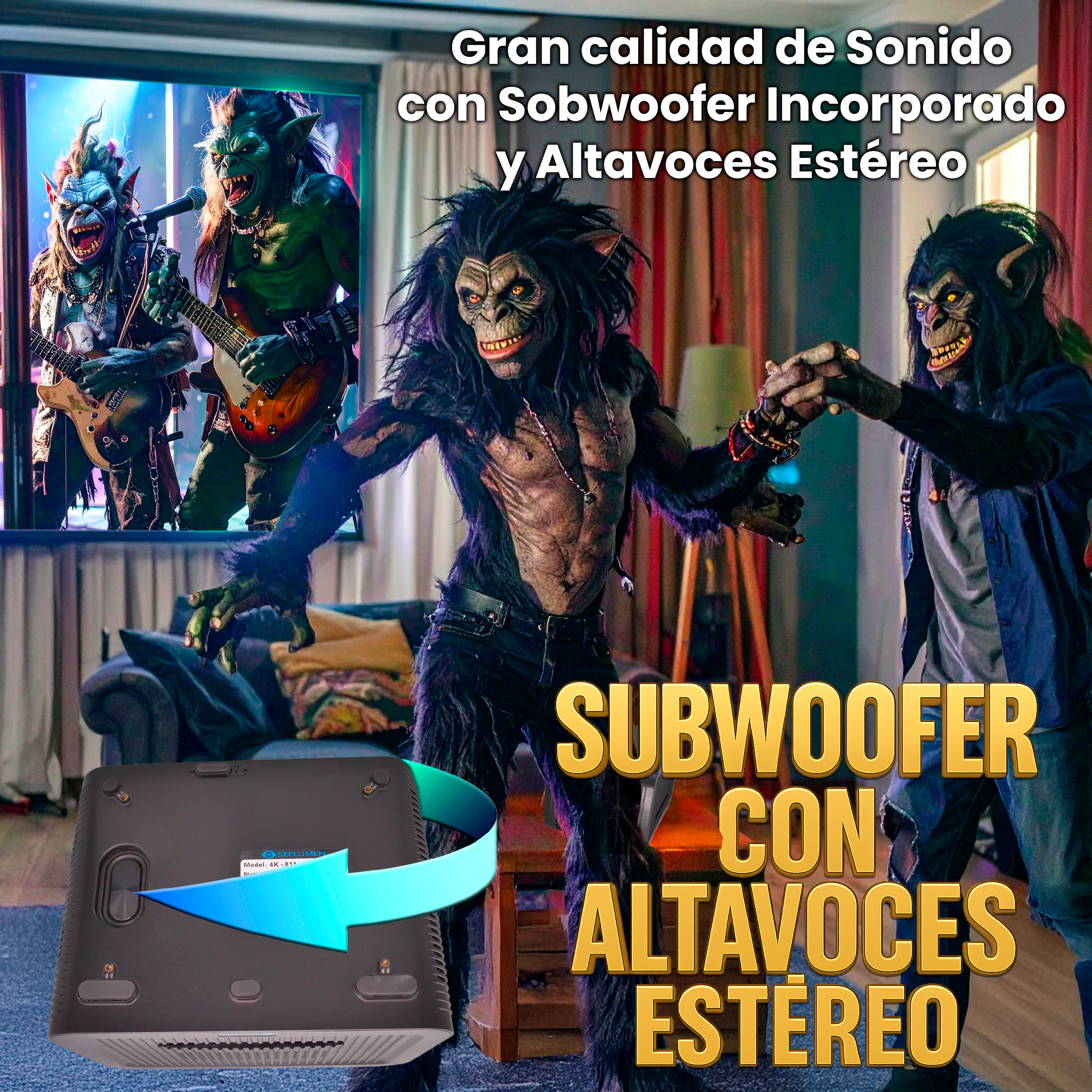 Sistema de sonido envolvente con altavoces estereo de 20W y subwoofer