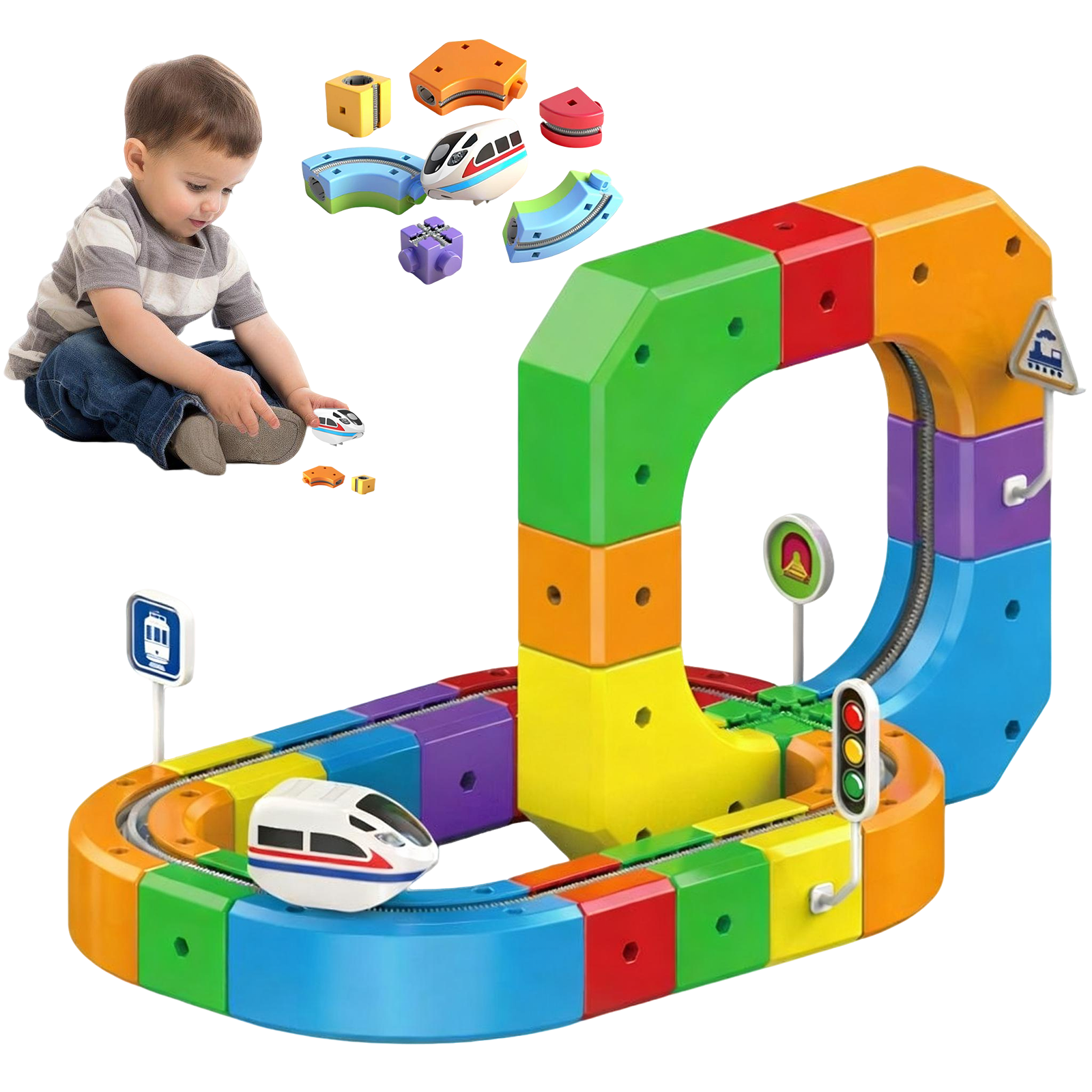 Train Électrique Jouet Avec Piste Flexible Magnétique - Kit 81 Ou 118 Pièces, Configurations 3D - Enfant 3+ Ans