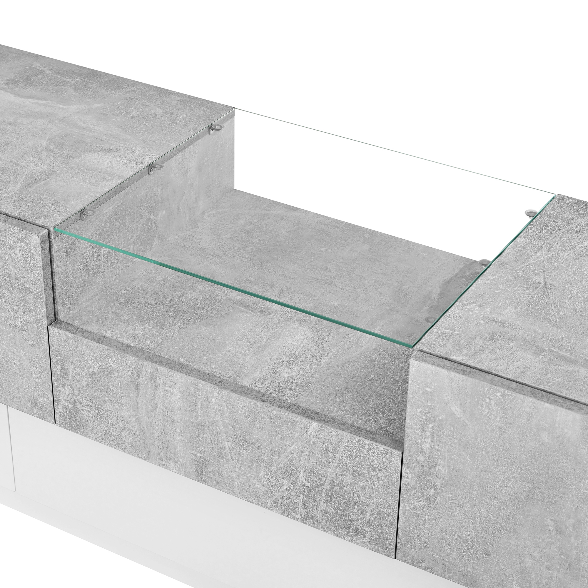 Niche centrale du meuble TV avec plateau en verre trempé