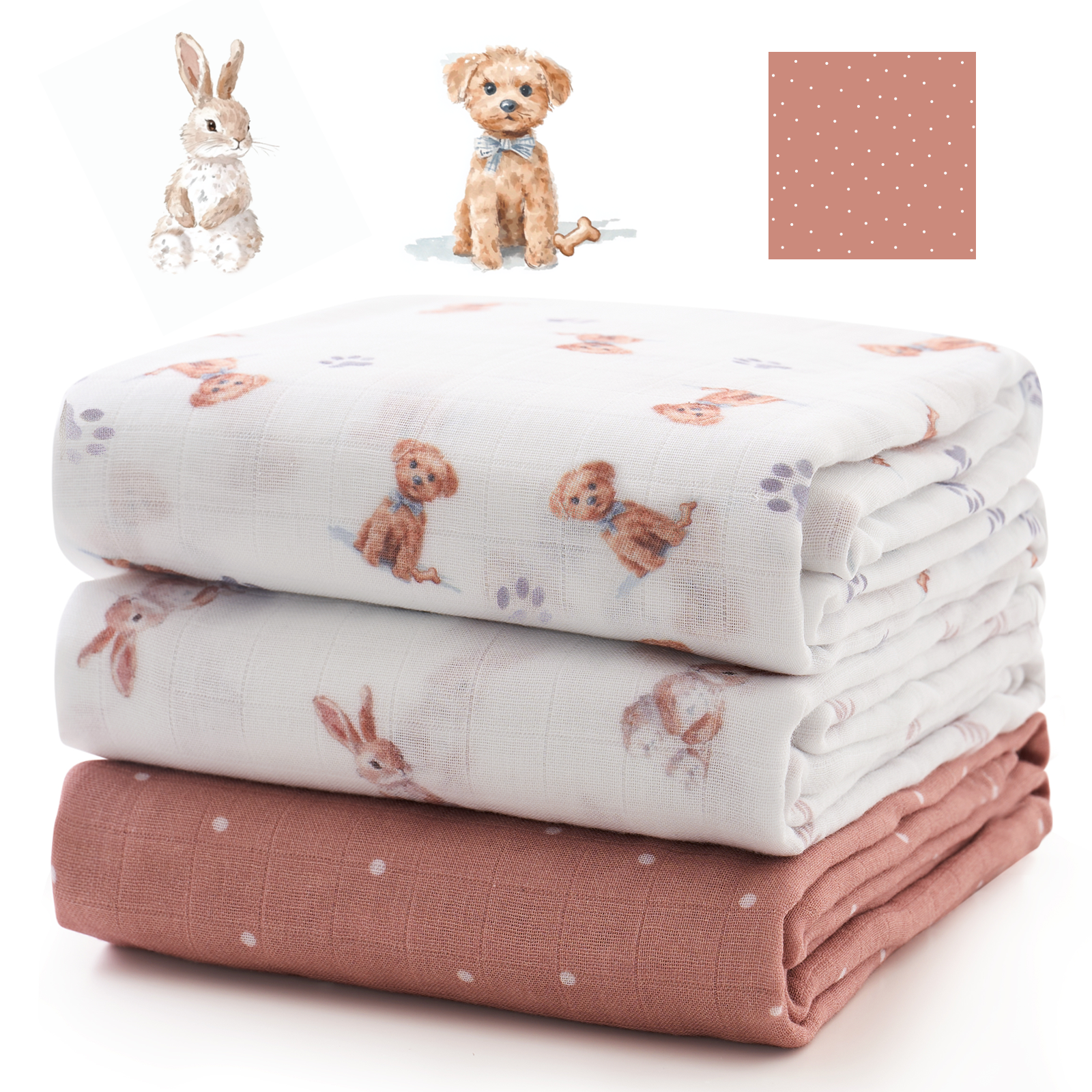 Momcozy Muslin Swaddle Blankets, 3 Pack, Breathable 2-Layer Gauze Large 47'' x 47'' Baby Swaddling Receiving Blanket Wraps for Newborn Boys Girls, Warmth