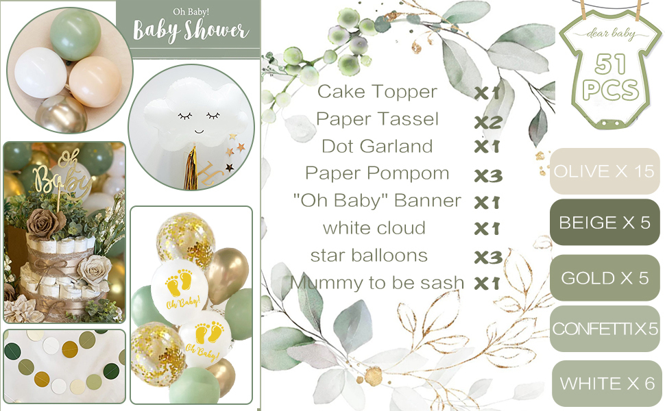 263 Pc Sage Green Baby Shower Decorations For Boy Or Girl, Gender Neutral  Mint Balloons Garland Kit, Greenery BABY Boxes, Eucalyptus Oh Baby Backdrop