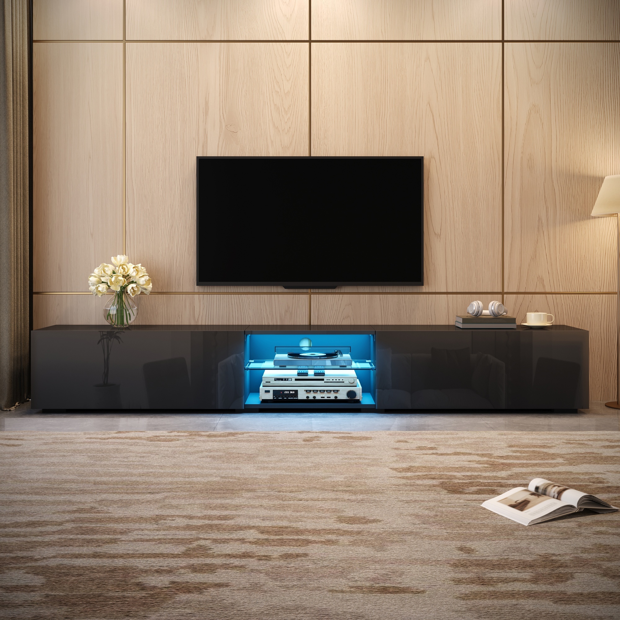 Meuble TV noir 200 cm au design moderne