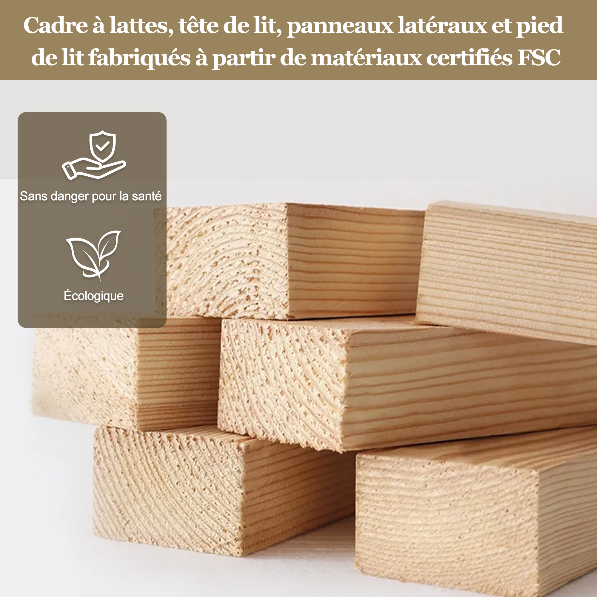 Éléments en bois du lit présentés comme certifiés FSC
