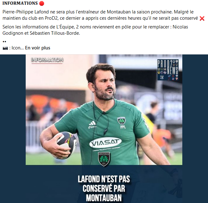 INFOS ce JEUDI 6 JUIN 2024 (Matinée) > RUGBY MONTAUBAN > PP.LAFOND Remercié > Les Noms de Nicolas GODIGNON et Sébastien TILLOUS-BORDES circulent <> TRANSFERTS USM > le demi de mêlée de Lyon Joe POWELL s’engage avec l’USM <> Du Côté de Sapiac <> TRAVAUX à  G1oojq